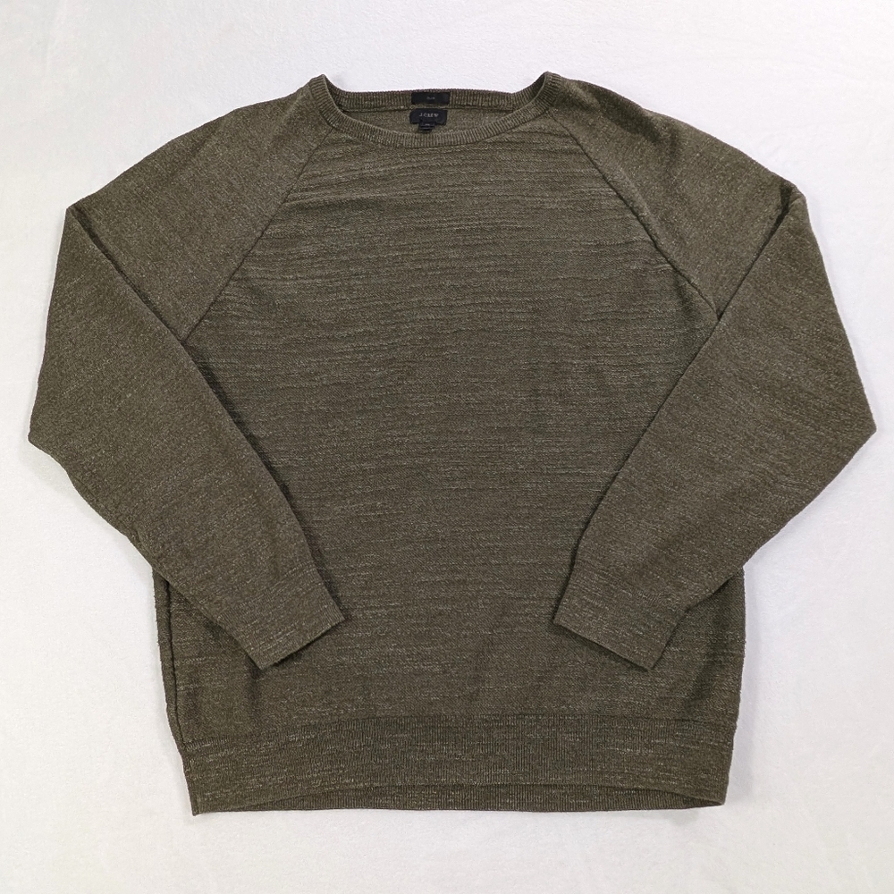 J. Crew Sweater Slim Olive Green Garter Stitch Cotton Raglan | Mens XL